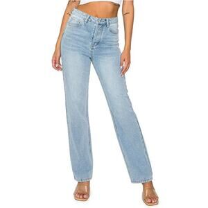 KHAKI & BLUE Women's High Waisted Straight Leg Jeans Size 4 In Light Wash